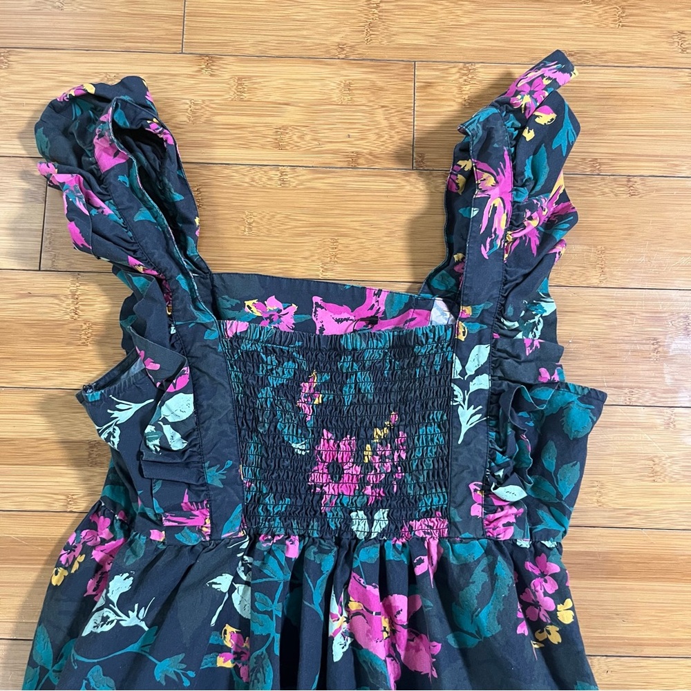 The Drop Navy Jewel Tone Poplin Cotton Floral Ruffle Square Neck Maxi Dress - Picture 14 of 14